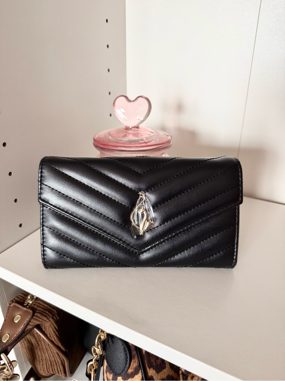 Baby Phat Black Quilted Chevron Wallet with Gold Emblem